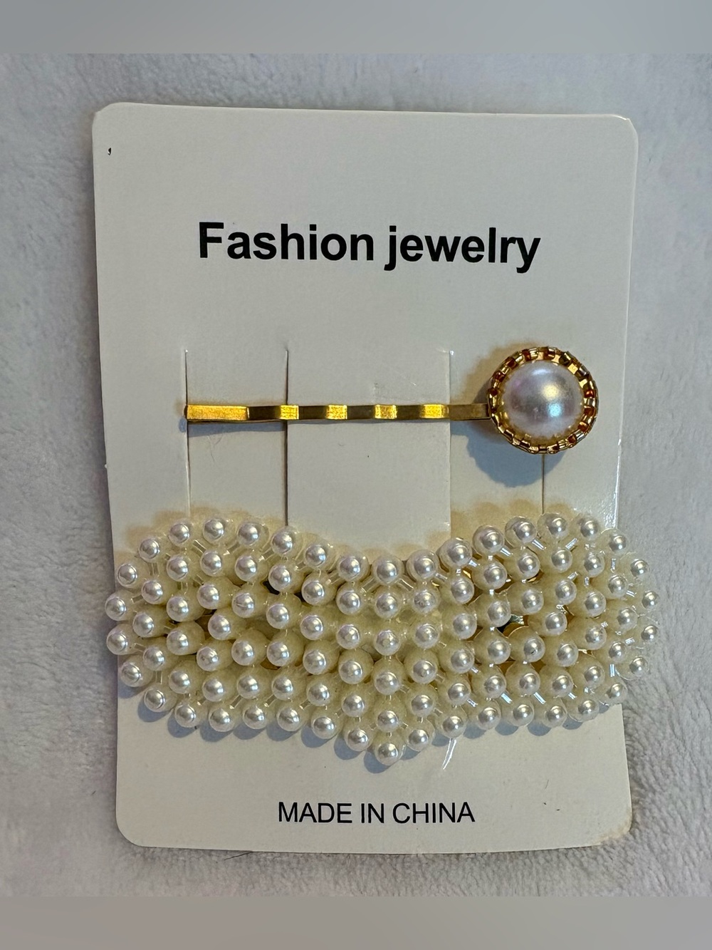 Fashion Jewelry Cream Pearl Hair Clip Set with Gold Accent